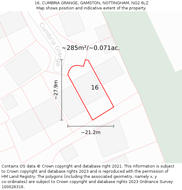 16, CUMBRIA GRANGE, GAMSTON, NOTTINGHAM, NG2 6LZ: Plot and title map