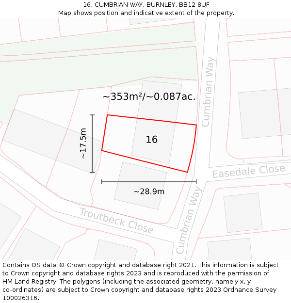 16, CUMBRIAN WAY, BURNLEY, BB12 8UF: Plot and title map