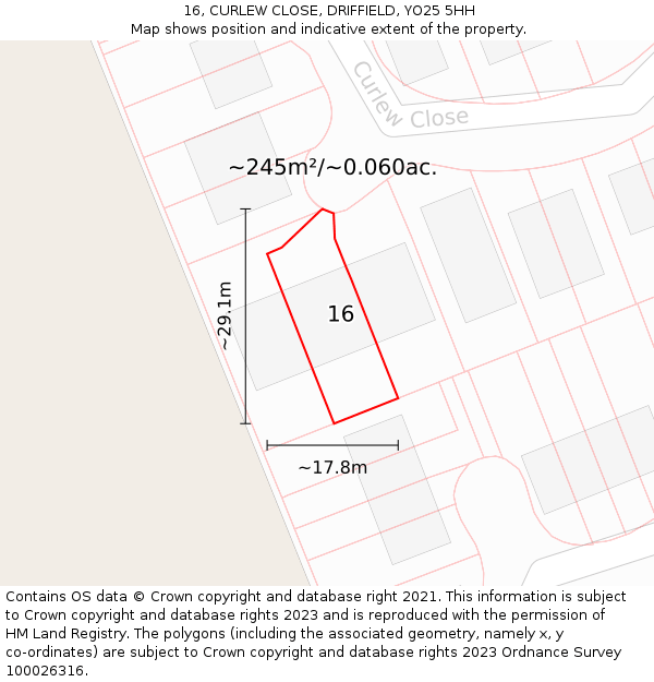 16, CURLEW CLOSE, DRIFFIELD, YO25 5HH: Plot and title map