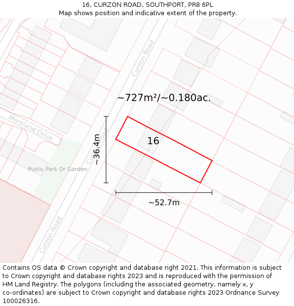 16, CURZON ROAD, SOUTHPORT, PR8 6PL: Plot and title map