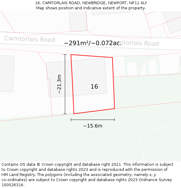 16, CWMTORLAIS ROAD, NEWBRIDGE, NEWPORT, NP11 4LY: Plot and title map