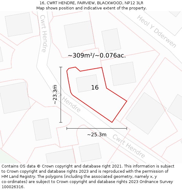 16, CWRT HENDRE, FAIRVIEW, BLACKWOOD, NP12 3LR: Plot and title map