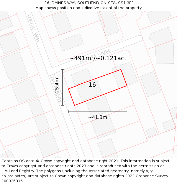 16, DAINES WAY, SOUTHEND-ON-SEA, SS1 3PF: Plot and title map