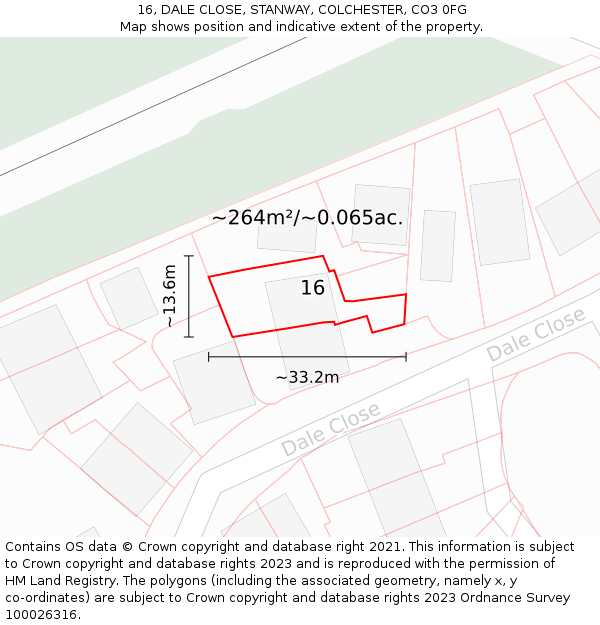 16, DALE CLOSE, STANWAY, COLCHESTER, CO3 0FG: Plot and title map