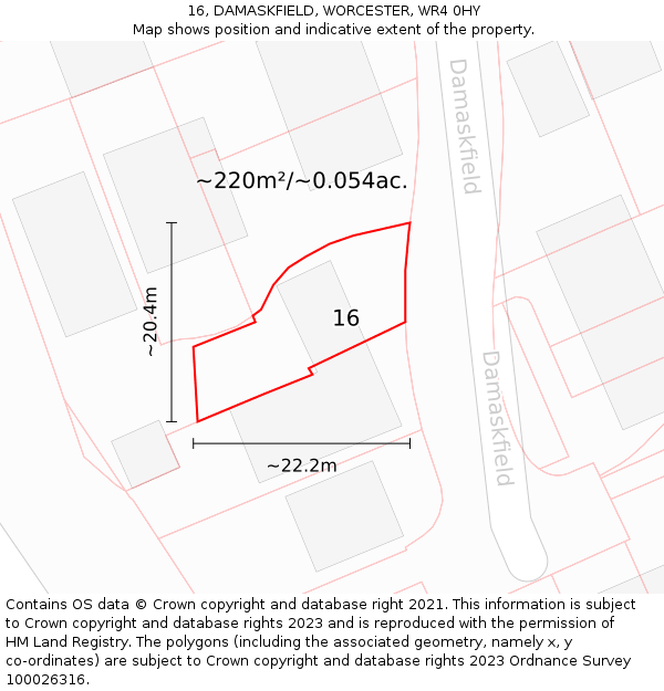 16, DAMASKFIELD, WORCESTER, WR4 0HY: Plot and title map