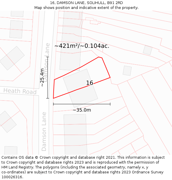 16, DAMSON LANE, SOLIHULL, B91 2RD: Plot and title map