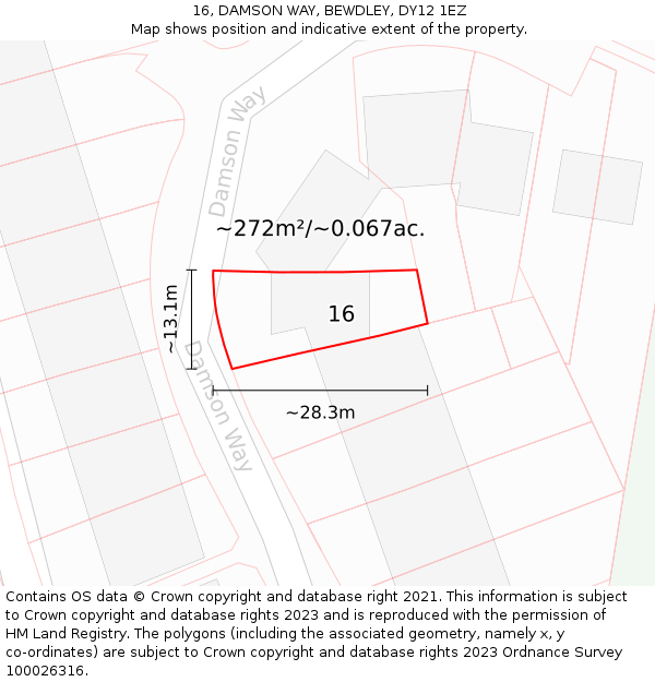 16, DAMSON WAY, BEWDLEY, DY12 1EZ: Plot and title map