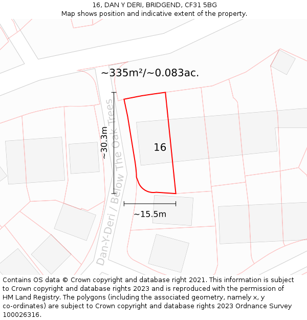 16, DAN Y DERI, BRIDGEND, CF31 5BG: Plot and title map