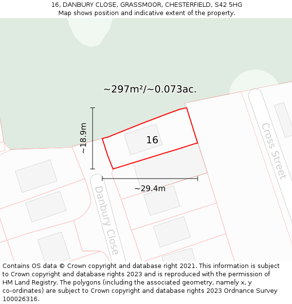 16, DANBURY CLOSE, GRASSMOOR, CHESTERFIELD, S42 5HG: Plot and title map