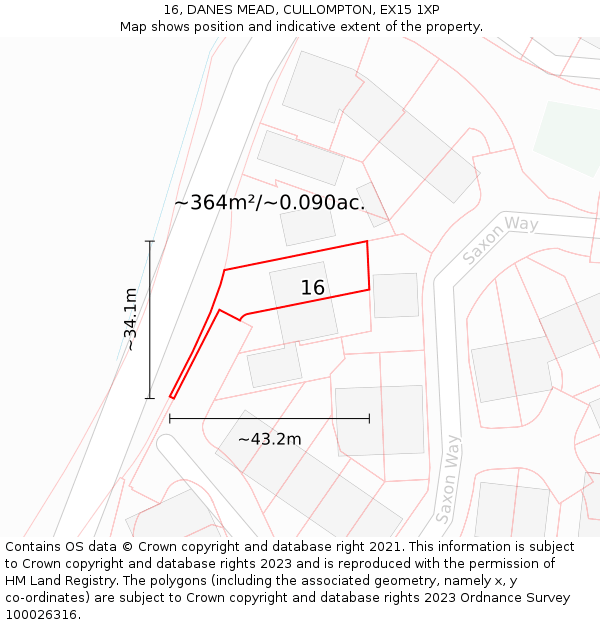 16, DANES MEAD, CULLOMPTON, EX15 1XP: Plot and title map