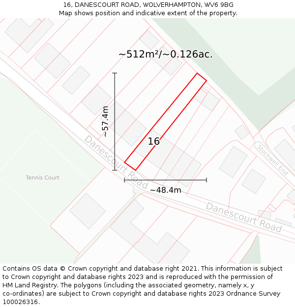 16, DANESCOURT ROAD, WOLVERHAMPTON, WV6 9BG: Plot and title map