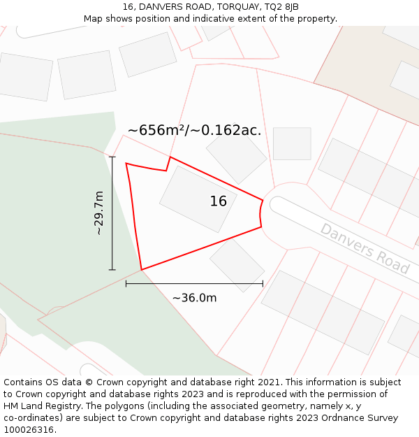 16, DANVERS ROAD, TORQUAY, TQ2 8JB: Plot and title map