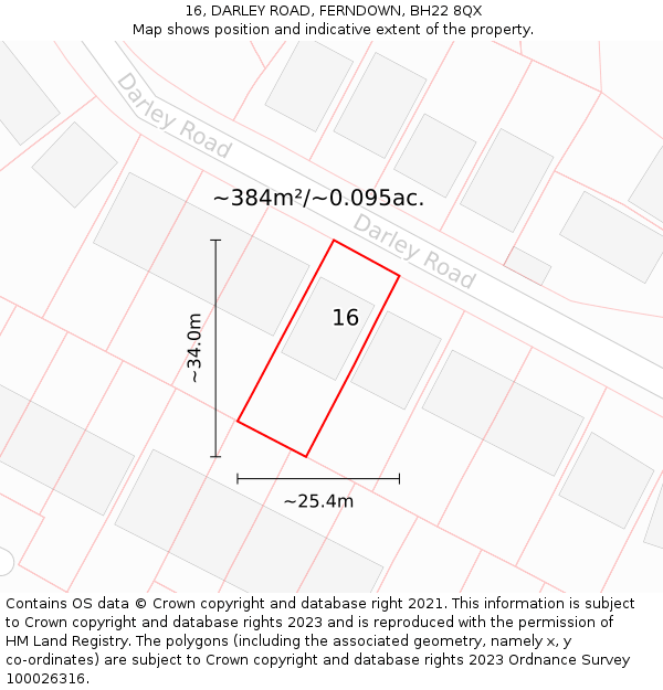 16, DARLEY ROAD, FERNDOWN, BH22 8QX: Plot and title map