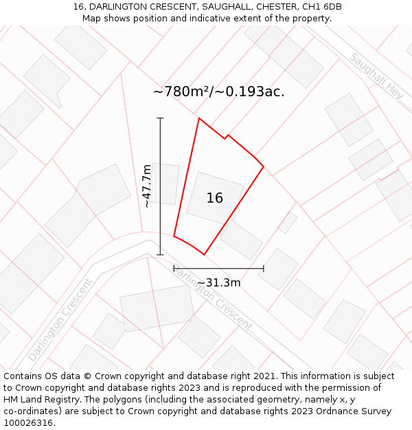 16, DARLINGTON CRESCENT, SAUGHALL, CHESTER, CH1 6DB: Plot and title map