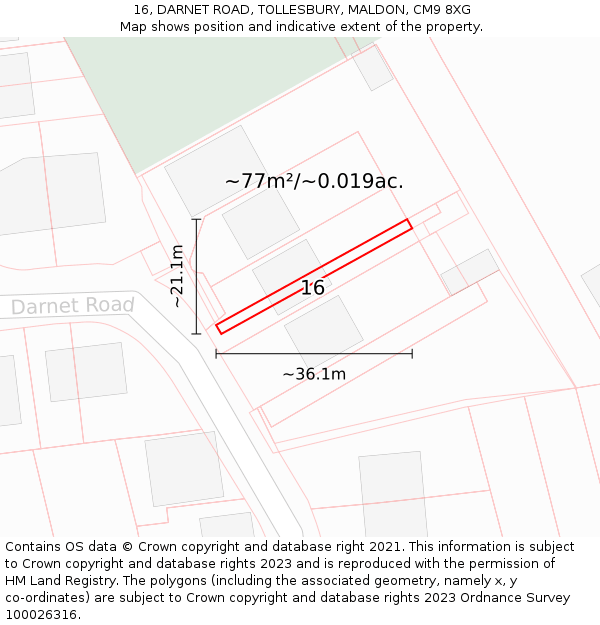 16, DARNET ROAD, TOLLESBURY, MALDON, CM9 8XG: Plot and title map