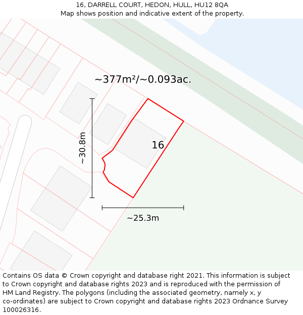 16, DARRELL COURT, HEDON, HULL, HU12 8QA: Plot and title map