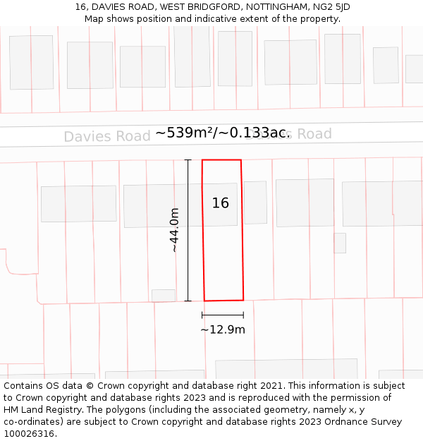 16, DAVIES ROAD, WEST BRIDGFORD, NOTTINGHAM, NG2 5JD: Plot and title map