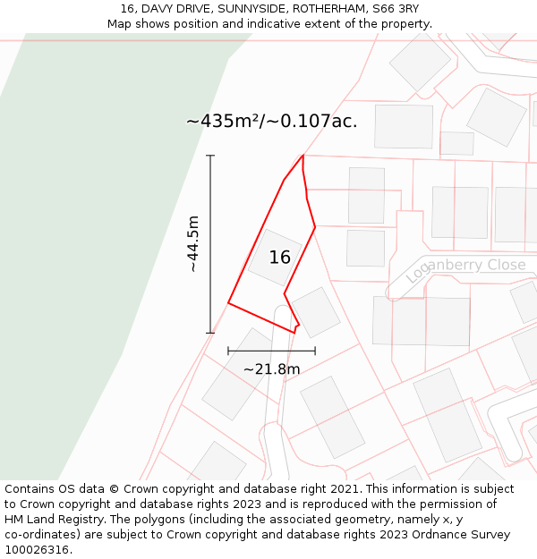 16, DAVY DRIVE, SUNNYSIDE, ROTHERHAM, S66 3RY: Plot and title map