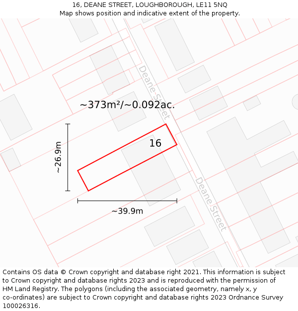 16, DEANE STREET, LOUGHBOROUGH, LE11 5NQ: Plot and title map