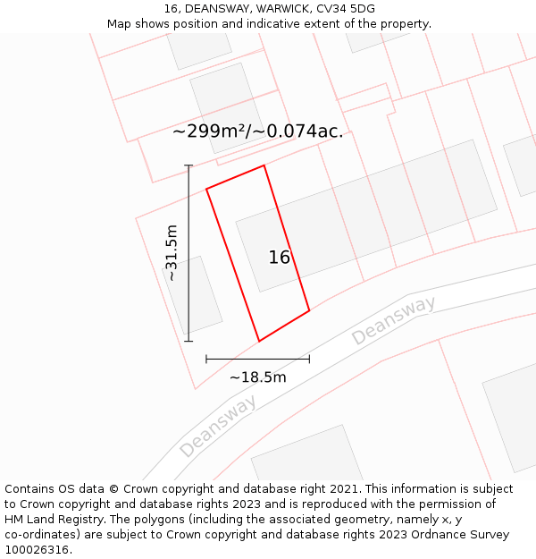 16, DEANSWAY, WARWICK, CV34 5DG: Plot and title map