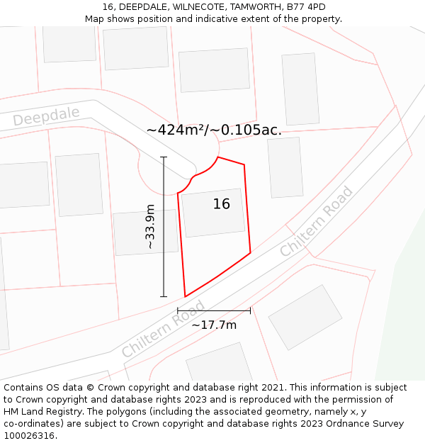 16, DEEPDALE, WILNECOTE, TAMWORTH, B77 4PD: Plot and title map