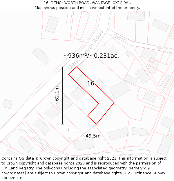 16, DENCHWORTH ROAD, WANTAGE, OX12 9AU: Plot and title map