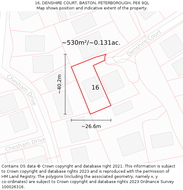 16, DENSHIRE COURT, BASTON, PETERBOROUGH, PE6 9QL: Plot and title map