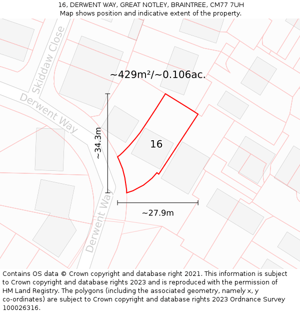 16, DERWENT WAY, GREAT NOTLEY, BRAINTREE, CM77 7UH: Plot and title map
