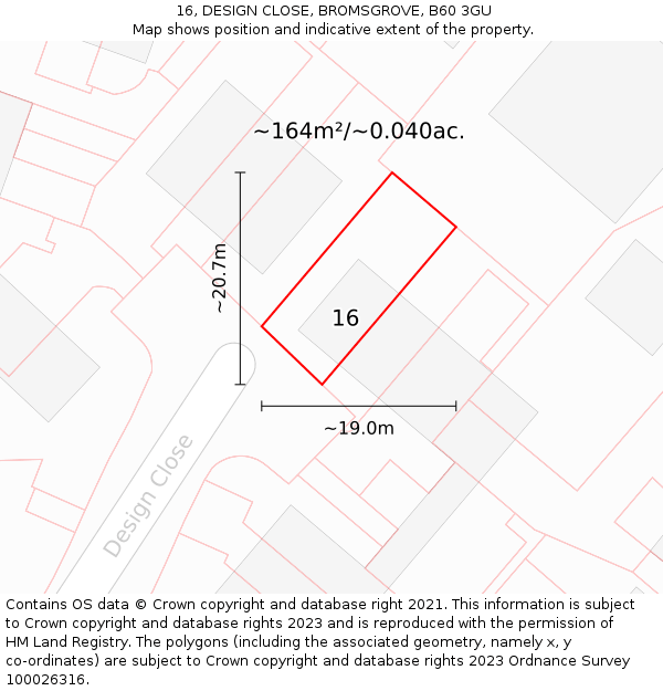 16, DESIGN CLOSE, BROMSGROVE, B60 3GU: Plot and title map