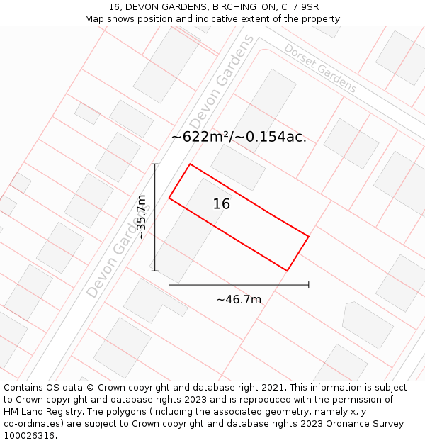 16, DEVON GARDENS, BIRCHINGTON, CT7 9SR: Plot and title map