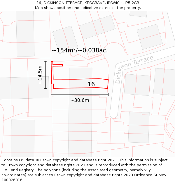 16, DICKINSON TERRACE, KESGRAVE, IPSWICH, IP5 2GR: Plot and title map