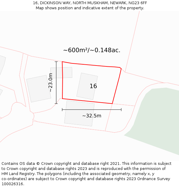 16, DICKINSON WAY, NORTH MUSKHAM, NEWARK, NG23 6FF: Plot and title map