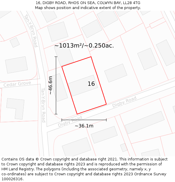 16, DIGBY ROAD, RHOS ON SEA, COLWYN BAY, LL28 4TG: Plot and title map