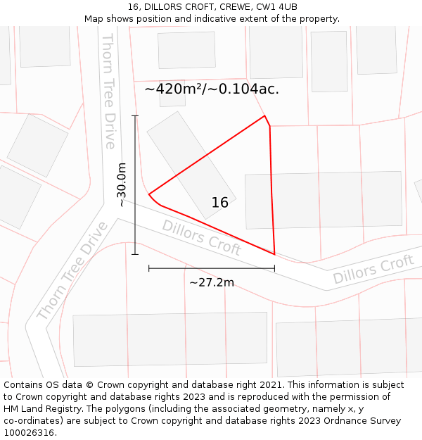 16, DILLORS CROFT, CREWE, CW1 4UB: Plot and title map