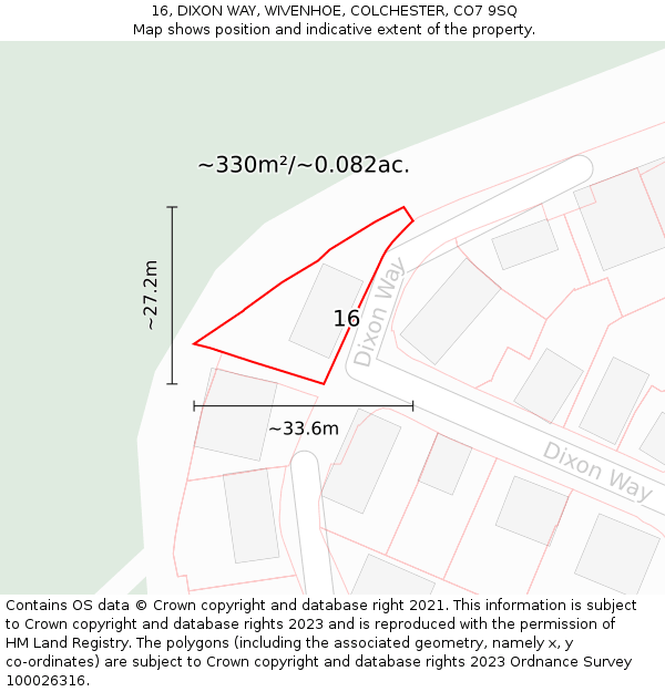 16, DIXON WAY, WIVENHOE, COLCHESTER, CO7 9SQ: Plot and title map