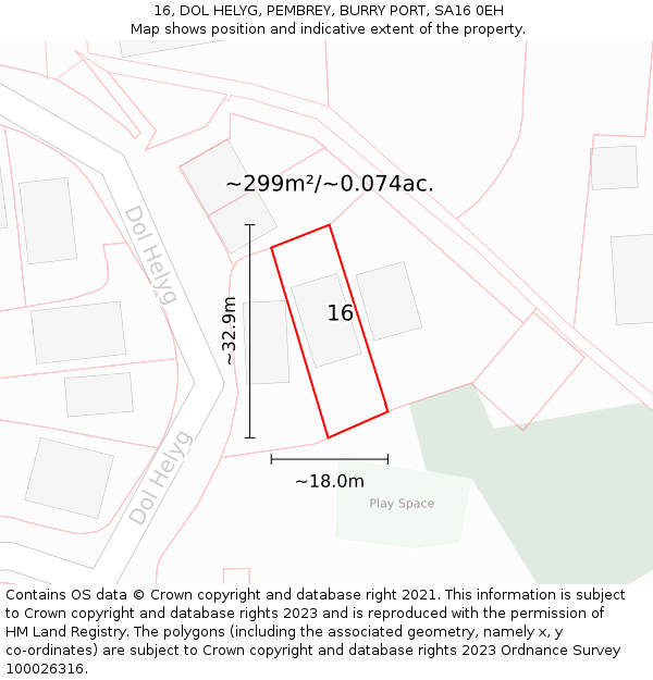 16, DOL HELYG, PEMBREY, BURRY PORT, SA16 0EH: Plot and title map