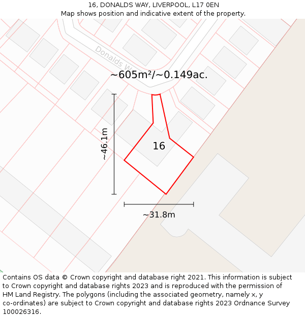 16, DONALDS WAY, LIVERPOOL, L17 0EN: Plot and title map