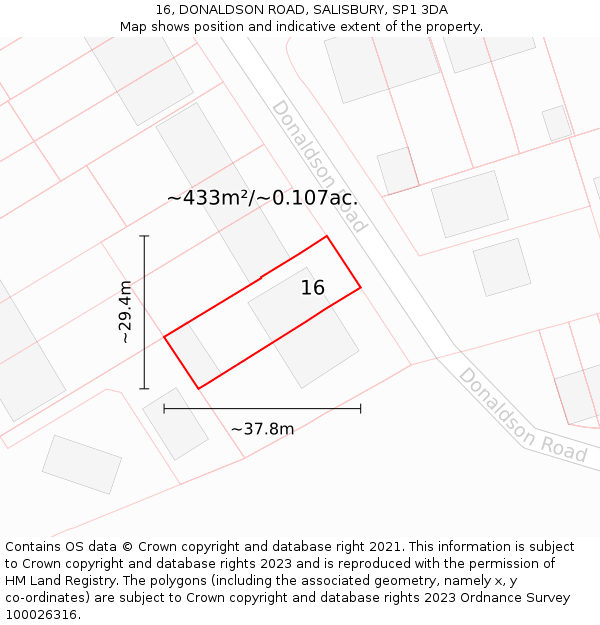 16, DONALDSON ROAD, SALISBURY, SP1 3DA: Plot and title map