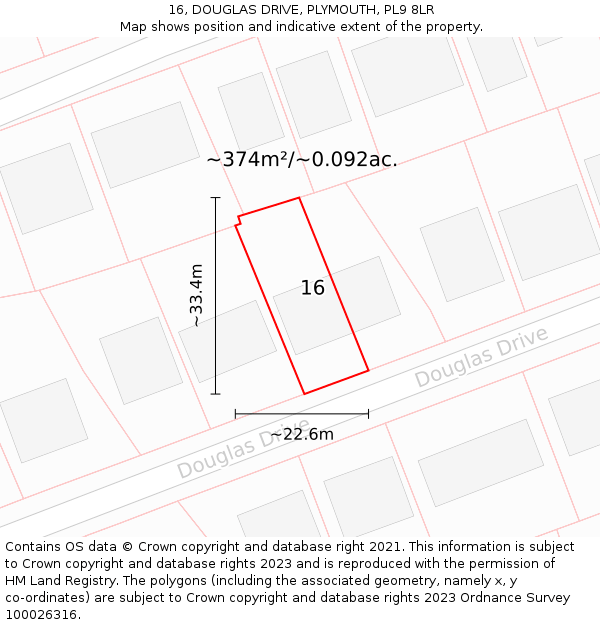 16, DOUGLAS DRIVE, PLYMOUTH, PL9 8LR: Plot and title map