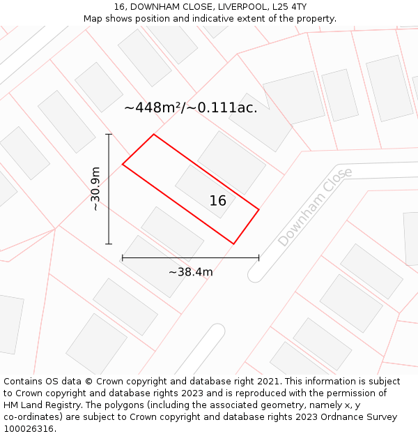 16, DOWNHAM CLOSE, LIVERPOOL, L25 4TY: Plot and title map