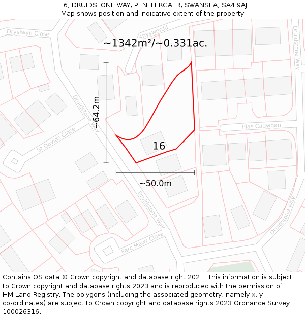 16, DRUIDSTONE WAY, PENLLERGAER, SWANSEA, SA4 9AJ: Plot and title map