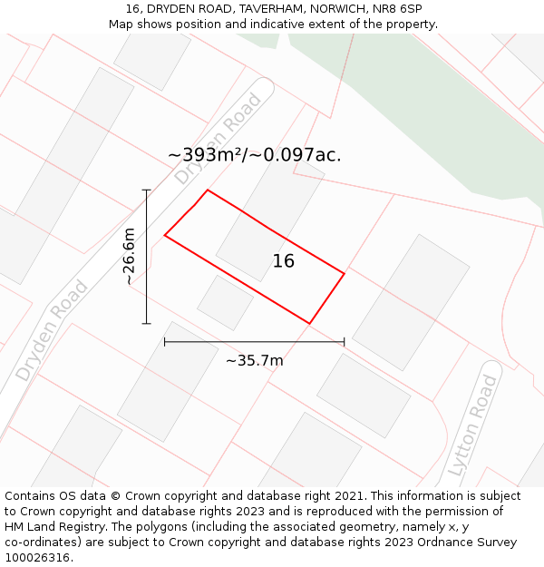 16, DRYDEN ROAD, TAVERHAM, NORWICH, NR8 6SP: Plot and title map