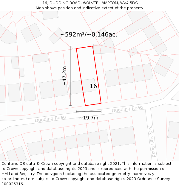 16, DUDDING ROAD, WOLVERHAMPTON, WV4 5DS: Plot and title map