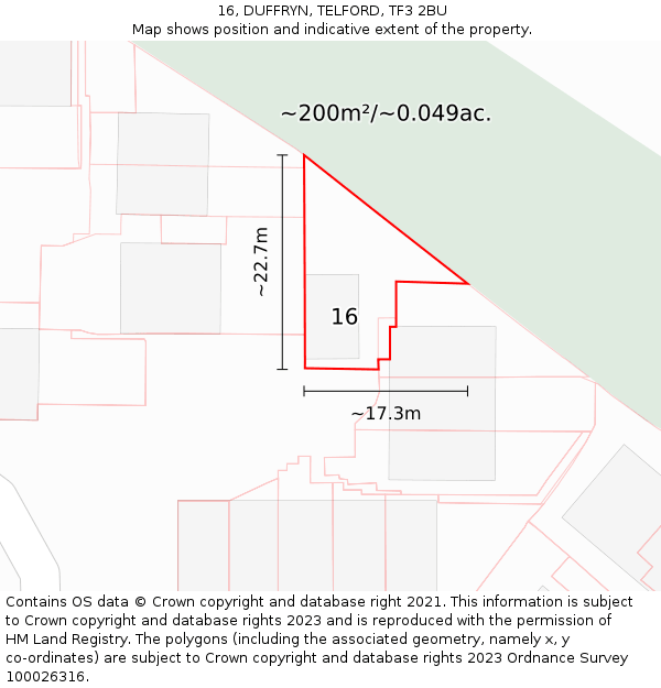 16, DUFFRYN, TELFORD, TF3 2BU: Plot and title map