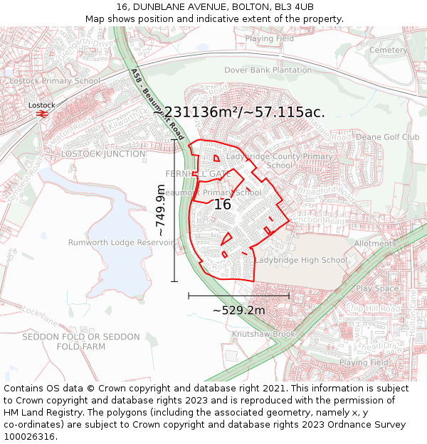 16, DUNBLANE AVENUE, BOLTON, BL3 4UB: Plot and title map