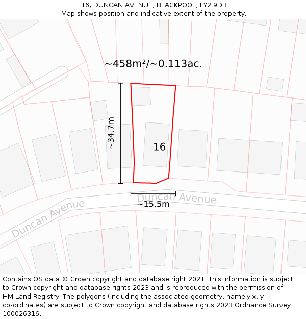 16, DUNCAN AVENUE, BLACKPOOL, FY2 9DB: Plot and title map