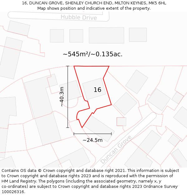 16, DUNCAN GROVE, SHENLEY CHURCH END, MILTON KEYNES, MK5 6HL: Plot and title map