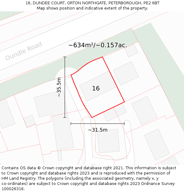 16, DUNDEE COURT, ORTON NORTHGATE, PETERBOROUGH, PE2 6BT: Plot and title map