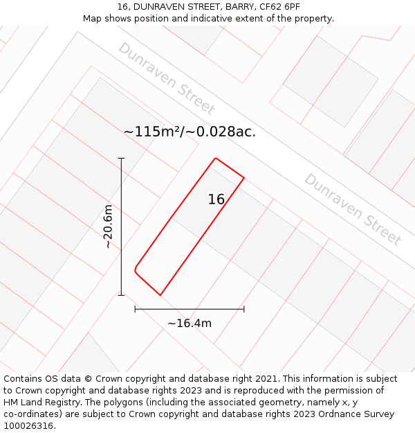 16, DUNRAVEN STREET, BARRY, CF62 6PF: Plot and title map