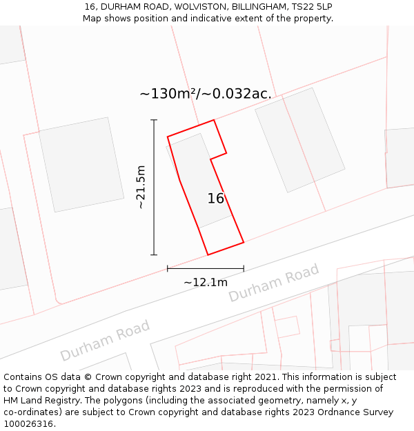 16, DURHAM ROAD, WOLVISTON, BILLINGHAM, TS22 5LP: Plot and title map